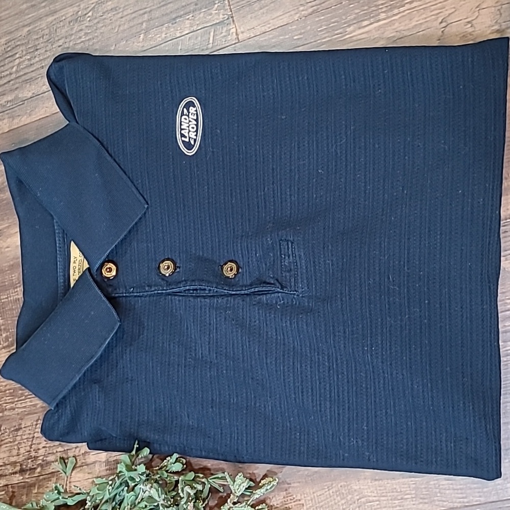 Gold Tri-Mountain Men's Navy Double Mercerized Cotton Polo Shirt Land Rover Logo